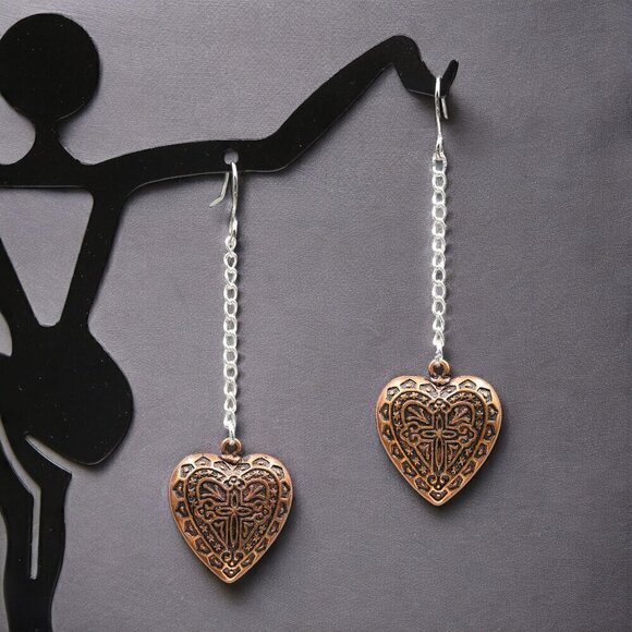 Filigree Heart Drop Earrings - Picture 4 of 5